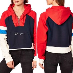 Champion Reverse Weave Cropped Half Zip Hoodie Sweatshirt